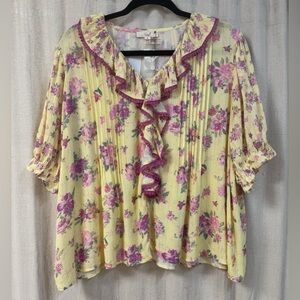 Floral Ruffle Blouse By Easel